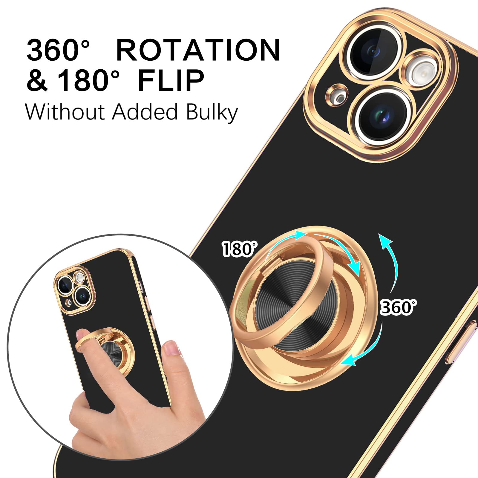 VENINGO iPhone 14 Case,Phone Case for iPhone 14,Slim Fit Soft 360° Ring Holder Kickstand Magnetic Car Mount Supported Easy Clean Shockproof Protective Cover for Apple iPhone 14 6.1