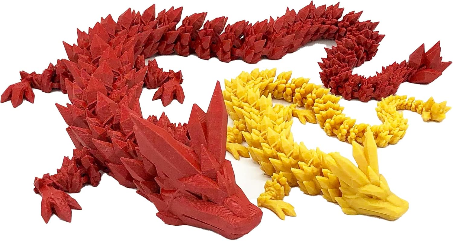 Mixed Media - 3D Printed Articulated Flexi Crystal Dragon Fidget Toy (Small, Galaxy Black)