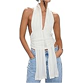 MakeMeChic Women's Halter Backless Top Ruched Sleeveless Summer Tank Top Elegant Club Top
