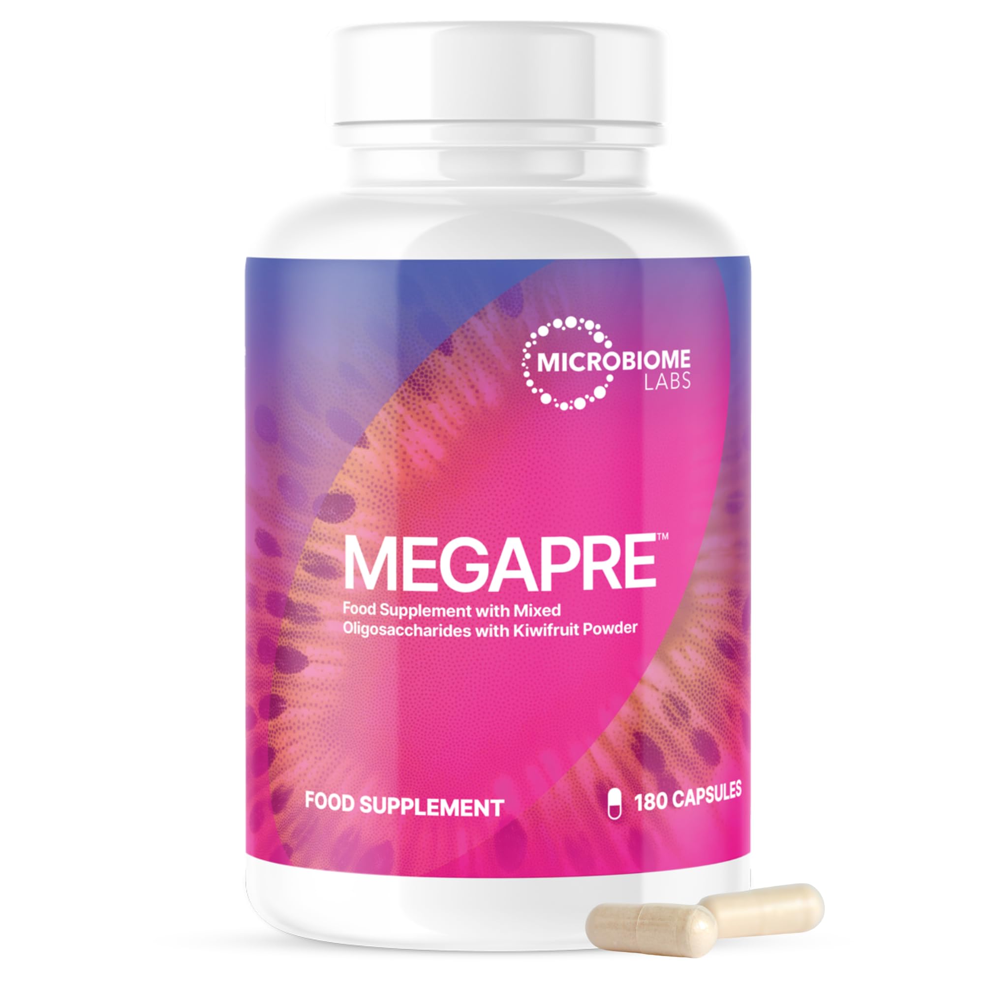 Microbiome Labs MegaPre Prebiotic Fibre Supplement – Daily Prebiotics for Gut Health with Clinically Tested Oligosaccharides - Supports Akkermansia muciniphila & Microbial Diversity (180 Capsules)