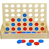 Arfun 4 in a Row Wooden Board Game, Foldable Line up 4 Game, Classic Strategy Family Fun Toy, Wooden Connect Game for Kids an