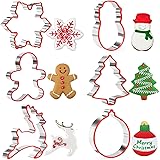 Crethinkaty Christmas Cookie Cutter Set for Baking,Stainless Steel Biscuit Cutters with Comfort Grip,6 Pieces Fondant Cutters