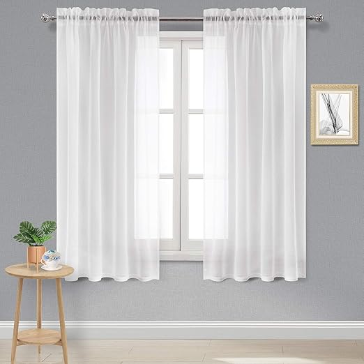 Amazon Com Dwcn White Sheer Curtains Linen Look Rod Pocket