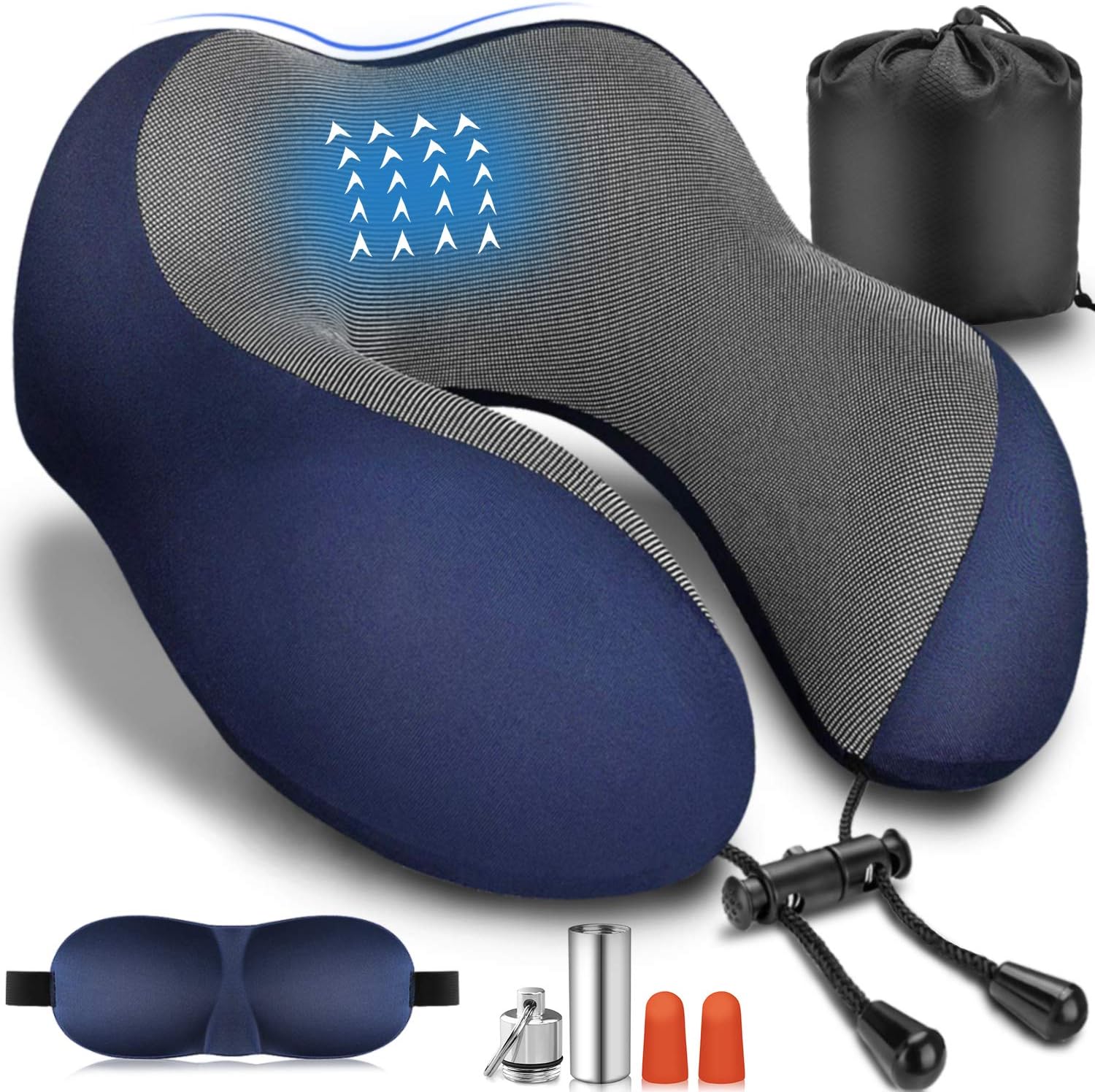 Travel Pillow 100% Pure Memory Foam Neck Pillow,Comfortable&Breathable Cover,Machine Washable,360° Neck&Head Support Pillow Travel Kits with 3D Sleep Mask/Earplugs/Luxury Bag,Great for Airplane/Travel: Kitchen & Dining