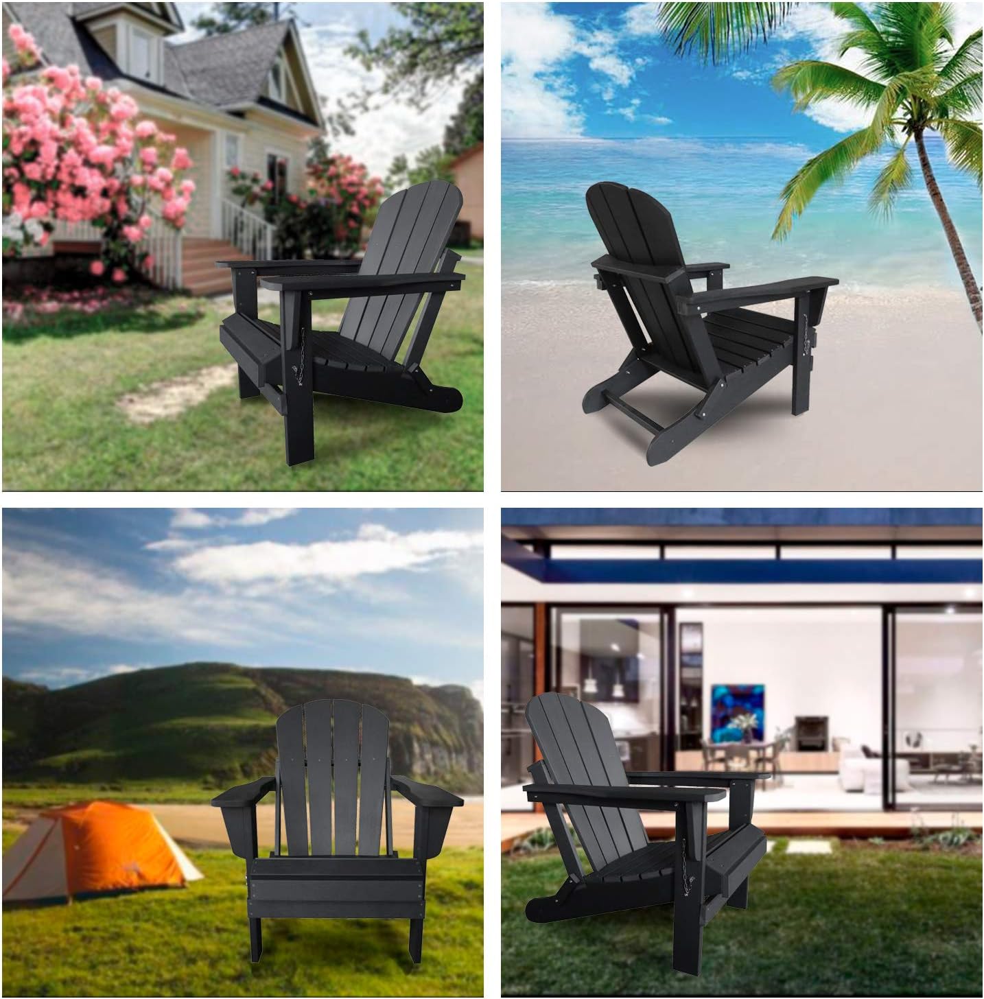 DAILYLIFE Plastic/Resin Classic Outdoor Foldable Adirondack Chair Polystyrene Weatherproof Lounge Chair for Porch Patio Deck Garden,Backyard & Lawn Furniture: Kitchen & Dining