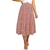 MEROKEETY Women's Boho Leopard Print Skirt Pleated A-Line Swing Midi Skirts