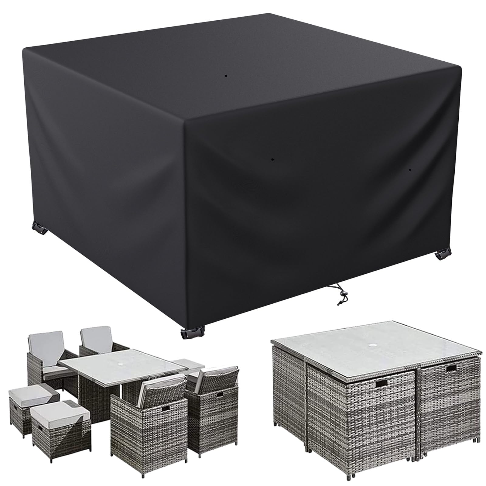 LCGOD Garden Furniture Covers - Waterproof, Heavy Duty 600D Oxford Fabric, Windproof, Anti-UV Outdoor Table Covers (250 x 250 x 90 cm)