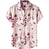 JEMITOP Men's Stylish Casual Printed Short Sleeve Button Down Shirts Summer Vacation Beach Tropical Hawaiian Shirt