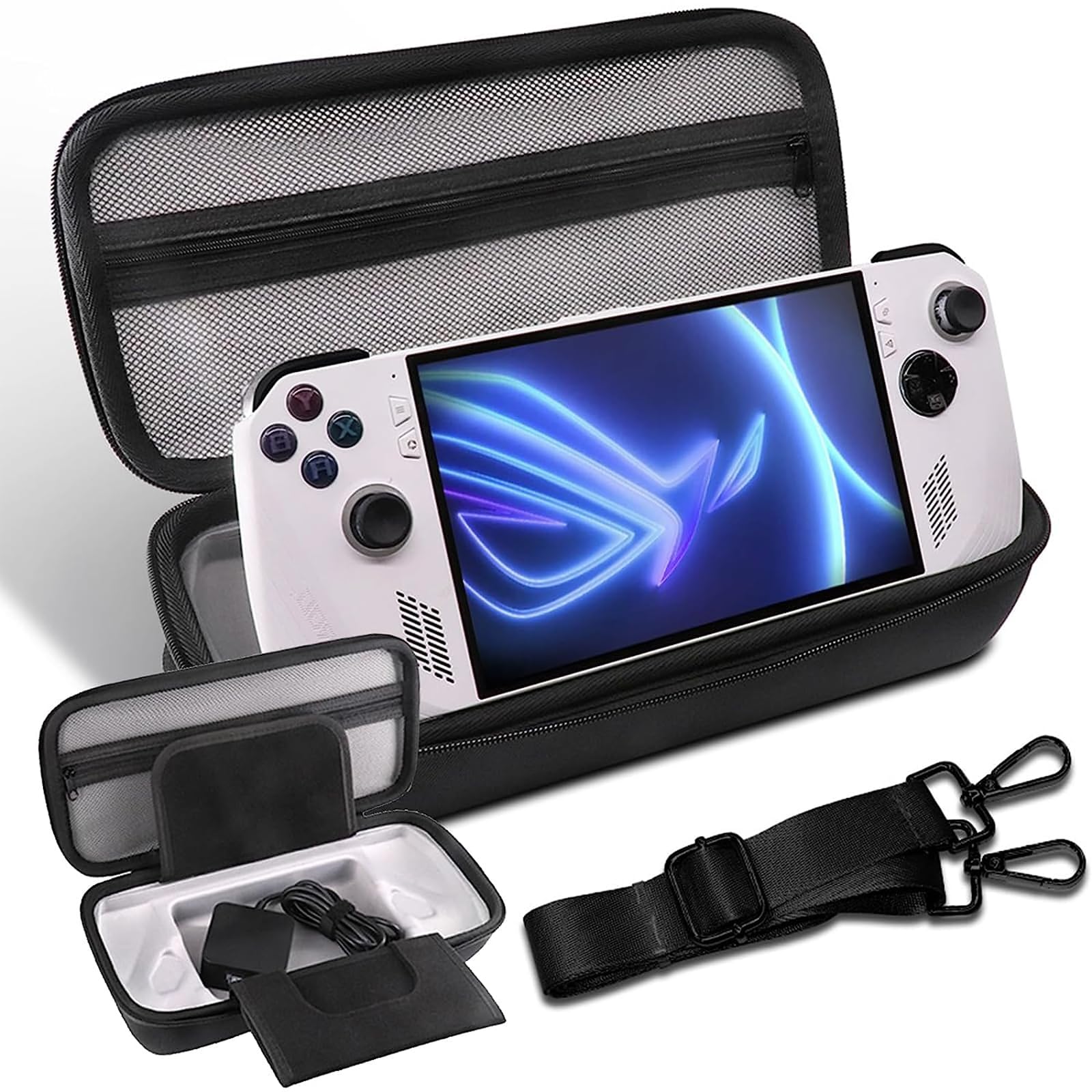 Miimall for ASUS ROG Ally X 2024/ROG Ally Case with Shoulder Strap, PU + EVA Hard Protective Travel Case Cover for ROG Ally X Anti-Scratch Shockproof, Asus Rog Ally Carrying Bag with Portable Handle
