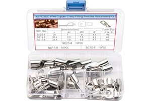XFFCSEC 30 PCS Tinned Copper Wire Lugs Kit - Battery Lugs - Crimp Battery Cable Ends -3Types : AWG 4,6,8