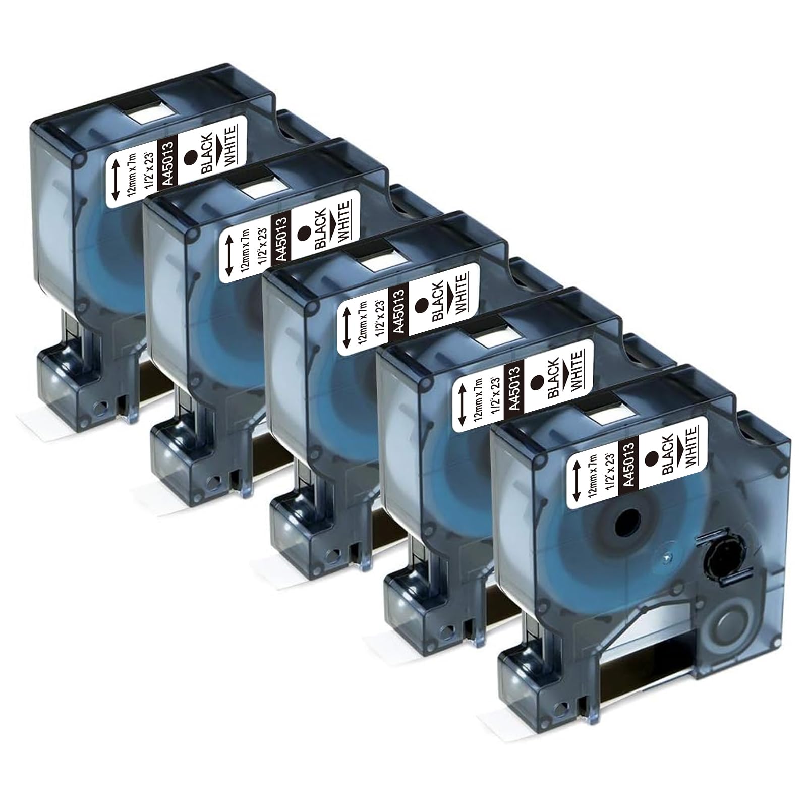 Fimax Tech Compatible Dymo D1 12mm Label Tape 45013 S0720530 Replacement for LabelManager 160, Black on White, 5-Pack