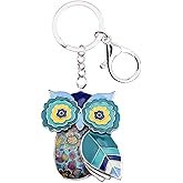 BONSNY Enamel Metal Chain Owl Key Chains For Women Car bag Charms Pendant Gifts