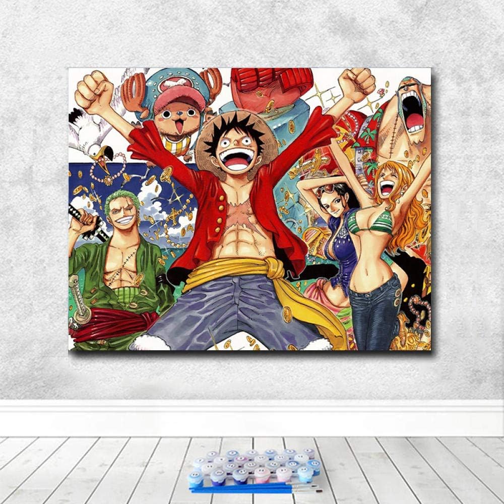 Amazon Co Jp 絵画 油絵数字で描くアニメワンピースルフィナルトうちはサスケ画像初心者ぬりえ数字による大人大人のdiy油絵40 50センチメートル B フレーム付き ホーム キッチン