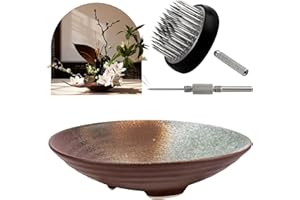 Meiwlong Japanese Ikebana Vase Kit 1.57 Inch Flower Frog Kenzan Ceramic Bowls for Flower Arrangement Supplies Mental Pin Frogs Decoration for Flowers Holder with Rubber Base Flower Fixed Tool