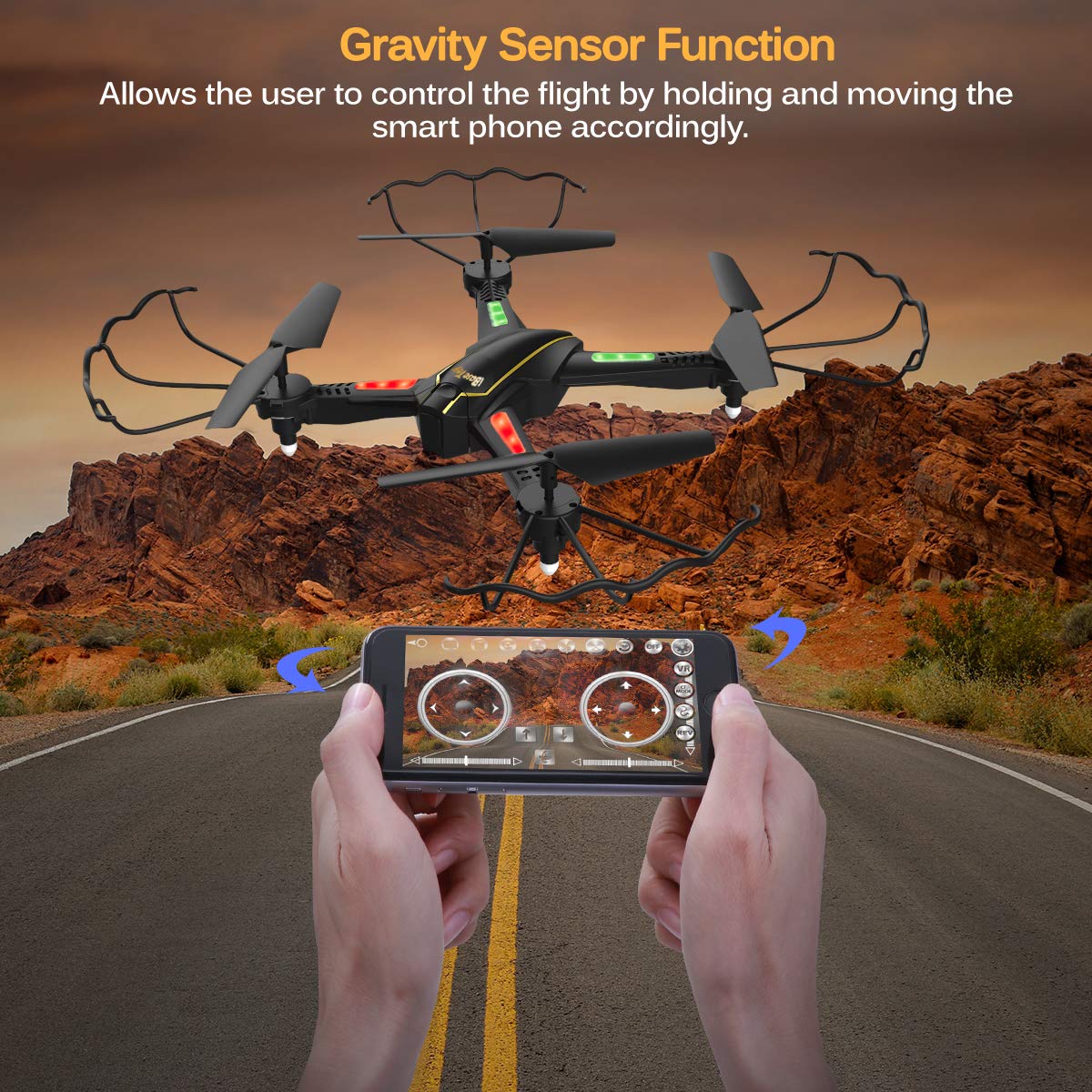 iBaseToy RC Quadcopter Drone with Camera Live Video 720P HD Altitude Hold Equipped with Headless Mode Gravity Sensor RTF Helicopter for Beginner