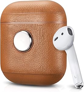 ZenPod - Spinning Leather Case for Apple AirPods (Airpods, AirPods 2, and Wireless Charging Case), Air Vinyl Design, Fidget Spinner Leather Case for AirPods (Brown/Silver)