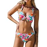 CUPSHE Women's Two Piece Bikini Set Floral Print Knot Bunny Tie