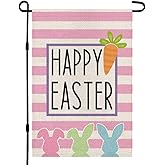 Happy Easter Bunny Garden Flag Double Sided Vertical Burlap 12×18 Inch Rabbit Outdoor Yard Farmhouse Decor DF020