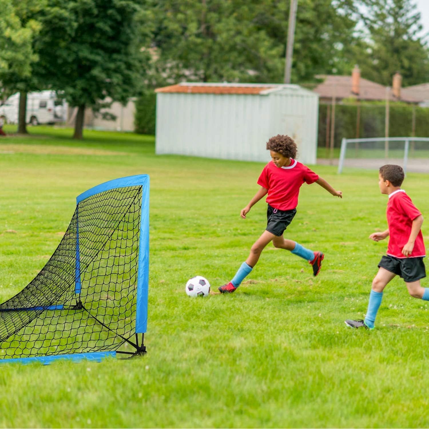amzdeal Portable Soccer Goal Soccer Nets for Backyard Easy Fold-up Soccer Training Games for Kids and Teens, Set of 2 with Carry Bag : Sports & Outdoors