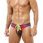 Arjen Kroos Men's Swim Briefs Sexy Low Rise Printed Bikini Adjustable Drawstring Swimwear