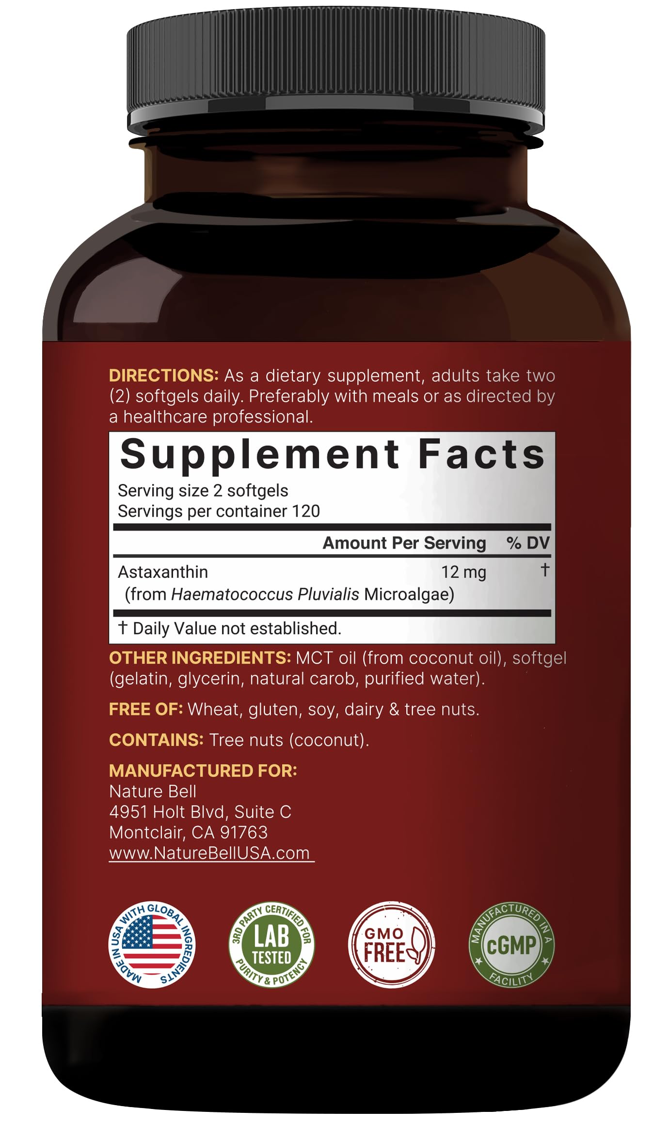 NatureBell Astaxanthin 12mg, 240 Softgels | Natural Antioxidant from Microalgae (AstaX) | Supports Eye, Skin & Cellular Health | Max Strength, 4 Month Supply | Non-GMO, Gluten Free