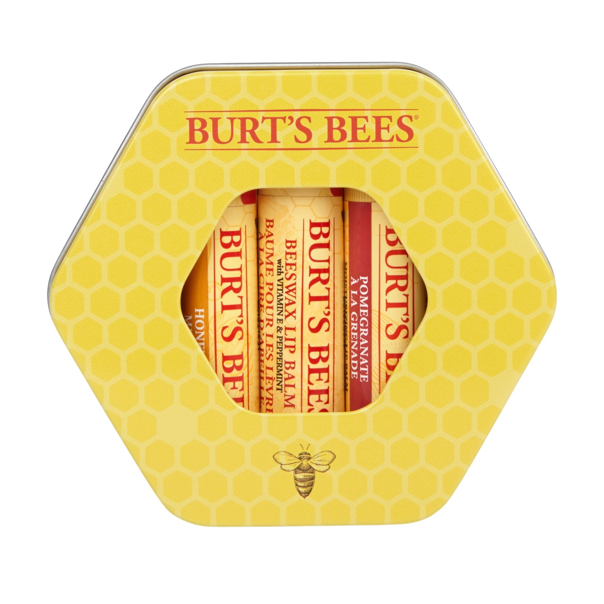 Burt's Bees Lip Balm Gift Set, Beeswax, Honey & Pomegranate Lip Balms, Trio Tin in Reusable Keepsake Tin, 3x4.25g