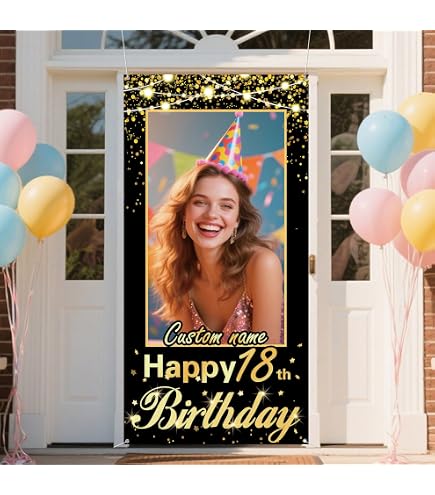 Personalized Happy Birthday Banner - Custom Photo & Text Large Party Backdrop, 71x24 Inches - View #9