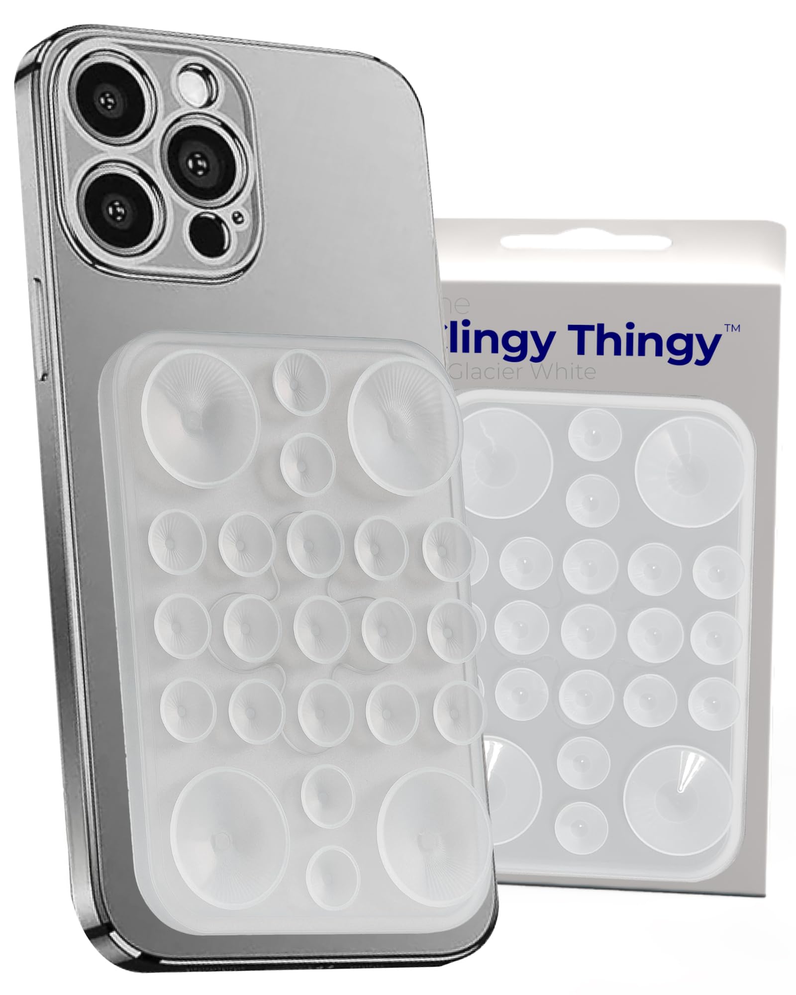 The Clingy Thingy Magnetic Phone Grip - Removable iPhone Suction Grip for Hands-Free FaceTime - Workouts, Influencers & Content Creator Essentials, Compatible with iPhone 12 -17 (Glacier White)