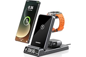 Wireless Charger for Samsung Charging Station with Clock for Samsung Galaxy S25 Ultra/S24/Z Flip 7/Fold 7/Bud, Watch Charger 