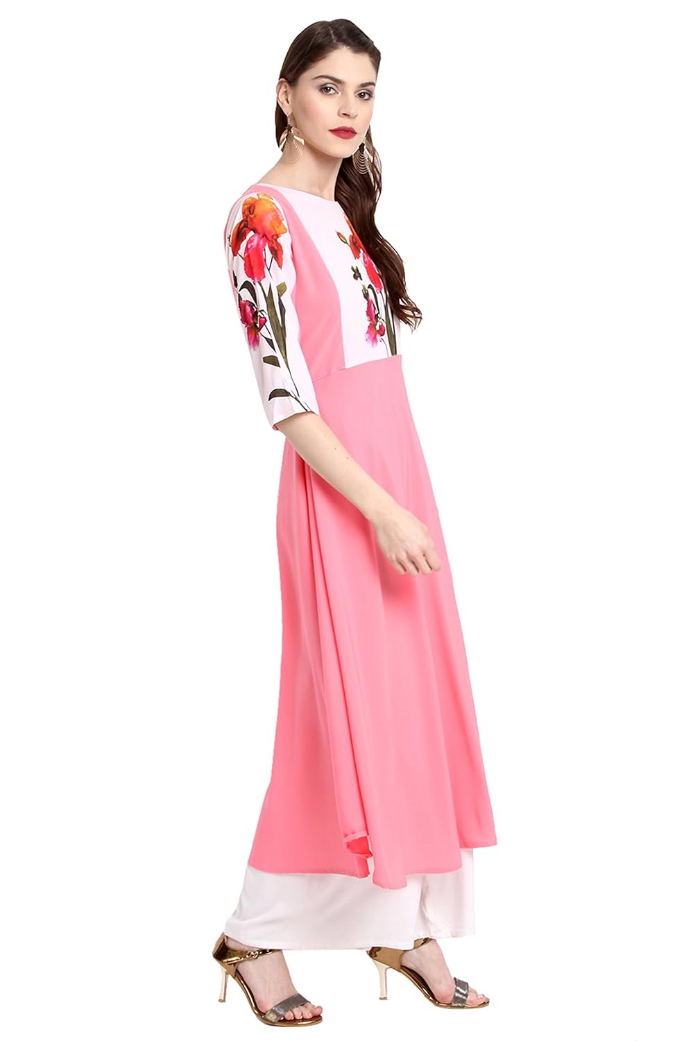janasya women's polyester crepe a-line kurta
