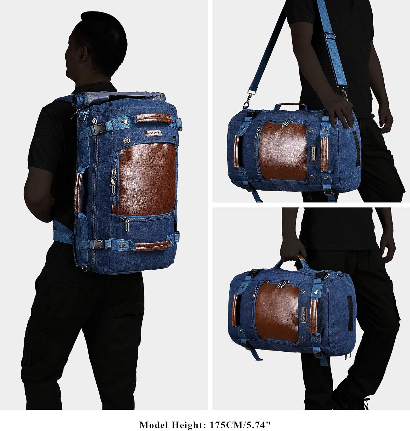 WITZMAN Travel Backpack for Men Women Carry on Luggage Backpack Canvas Rucksack Duffel bag with Shoe Compartment(A2021 Blue) - Image 4