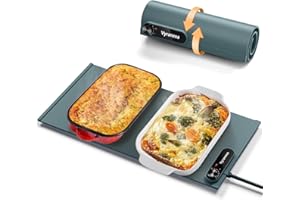 VYRANEXA Warming Mat for Food - Space-Saving, Fits Two Baking Dishes, 7 Temp Settings, 4h Auto Shut-Off, Durable Silicone Surface, Easy to Clean, Perfect for Parties and Everyday Use (Green, Medium)
