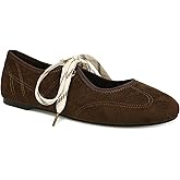 Yellhum Lace up Round Toe Ballet Flats for Women Cute Slip on Soft Mary Jane Flats Casual Ballerina Shoes