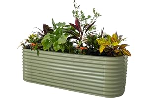 VEGO GARDEN 32" Extra Tall Raised Garden Bed Kits, 4 x 8 x 2.7ft Raised Planter Box Outdoor, 2.5 x 9.5 x 2.7ft Deep Root 10 in 1 Modular Metal Raised Beds for Gardening Vegetables Flowers Fruits - Olive Green