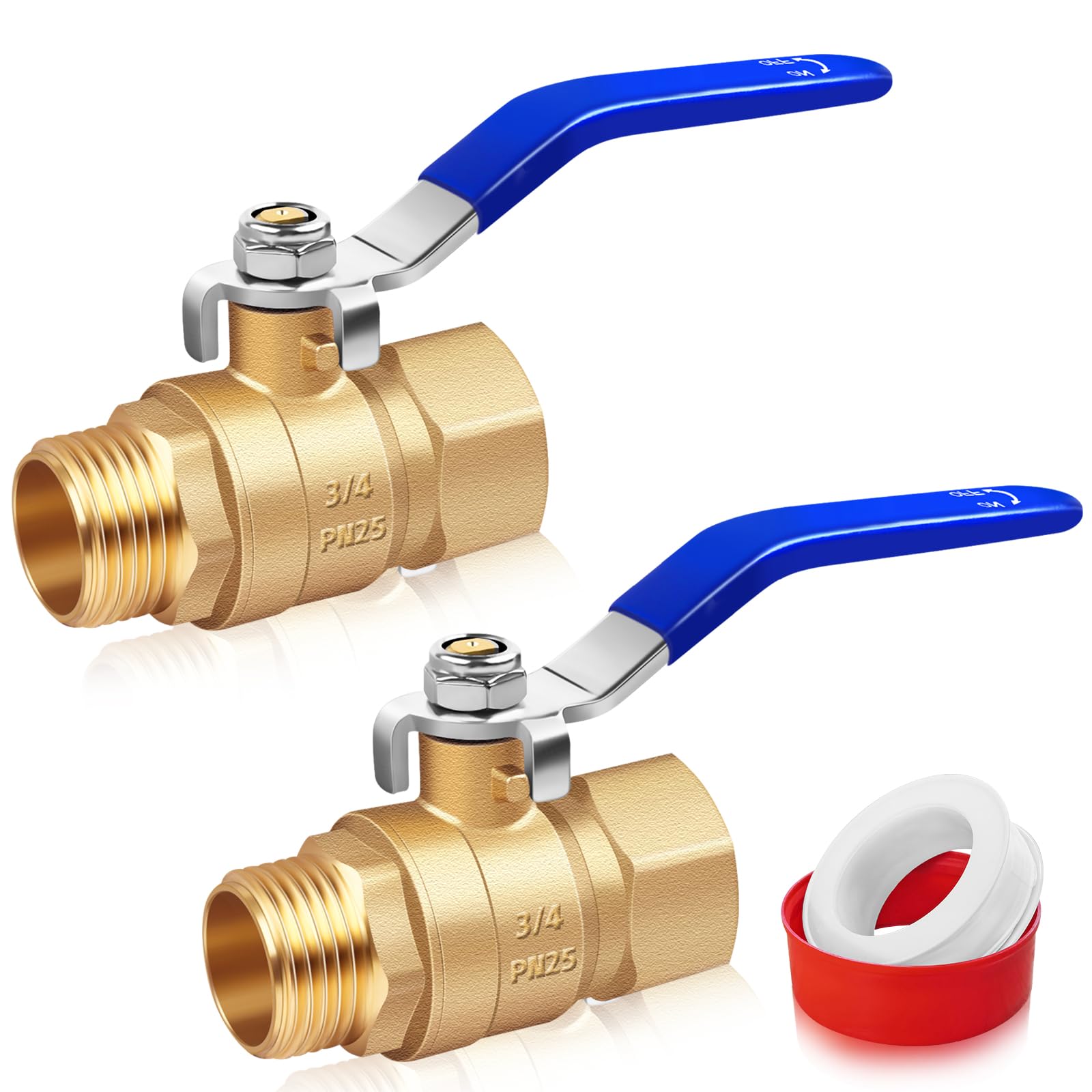 Photo 1 of Boltigen 2Pack 3/4 inch Brass Ball Valves Threaded, Female NPT to Male NPT Heavy Duty Forged Brass Shut Off Valve, 600 PSI WOG Full Bore Port Control Valve Connector, for Water Oil and Gas Pipeline
