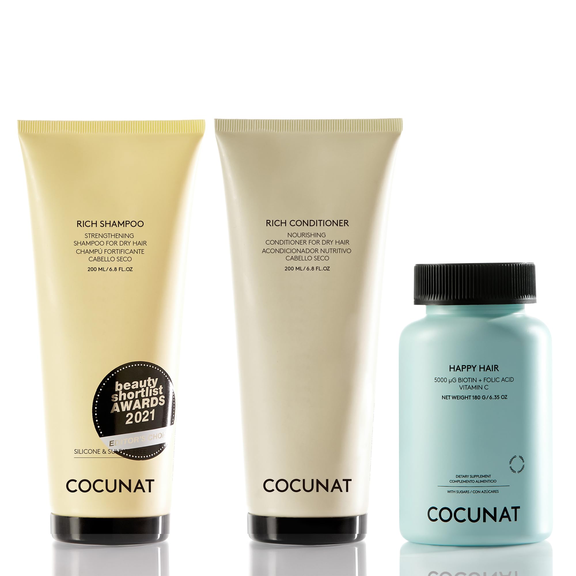 COCUNAT - Shampoo and Conditioner for Rich, Happy Hair - Hair Vitamins - Anti-frizz - Sulphate- and Silicone-free - Combination to Protect and Strengthen Hair