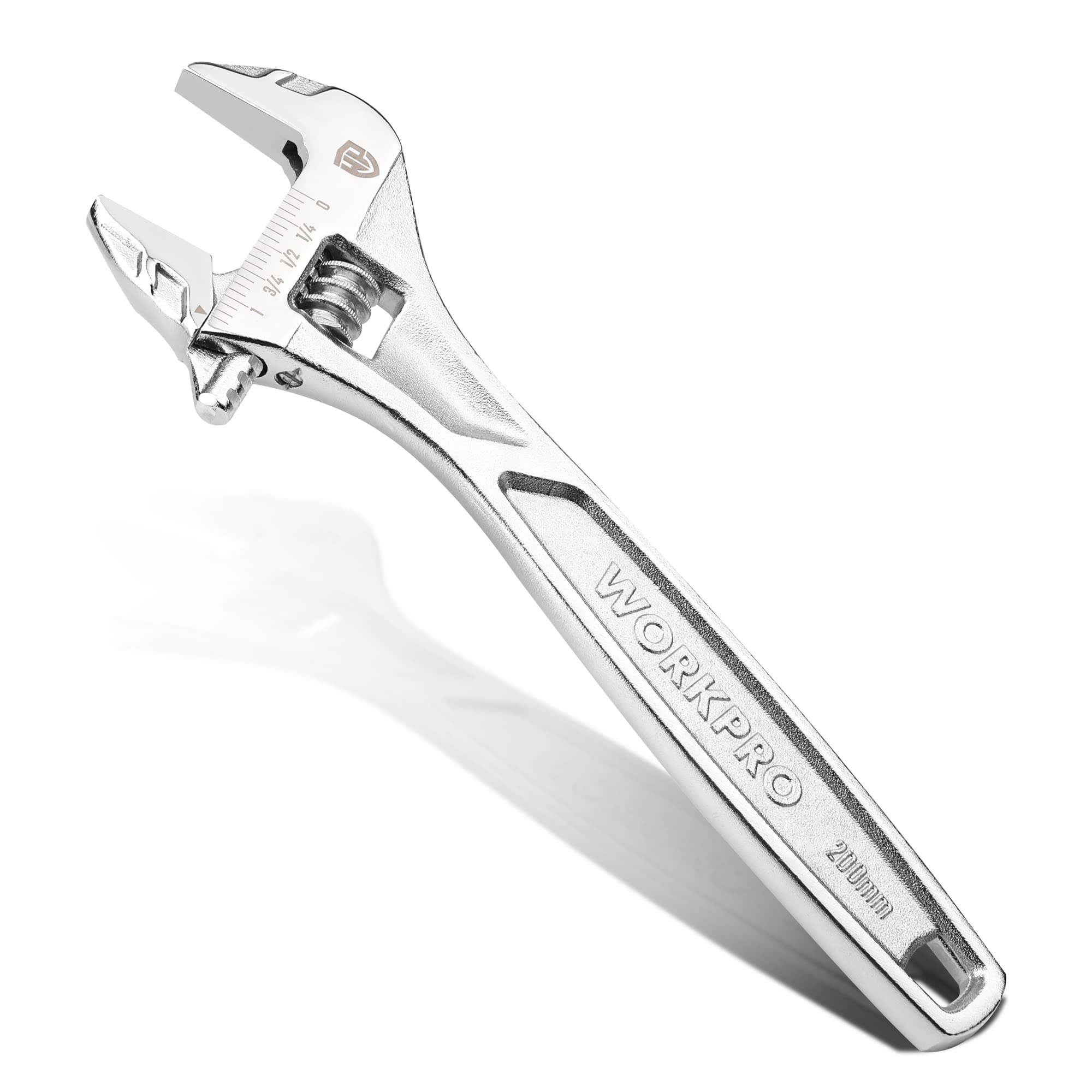 View 1 of WORKPRO Adjustable Wrench, 8-inch Heavy Duty Spanner with Inch/Metric Scale, Premium Cr-V Steel, Chrome Plated