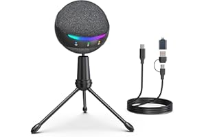 ZealSound Microphone for iPhone,USB mic for PC gaming,Phone,Touch Mute,Active Noise Cancel microphones with Echo/RGB/Volume G