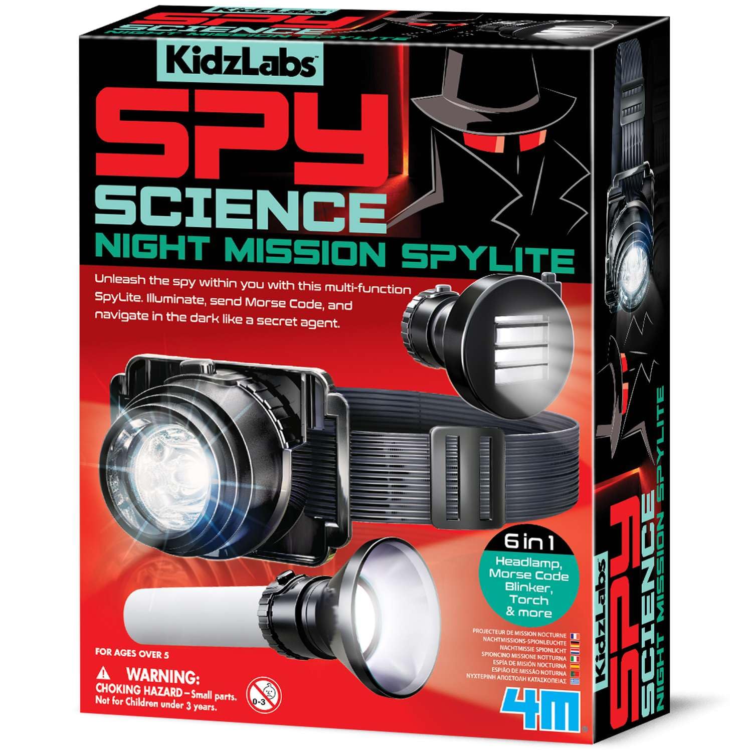KidzLabs - Spy Science Night Mission Spylite, Science and Technology for Kids, Spy Role Play Detective Kit with Spylite and Morse Code for Ages 5+