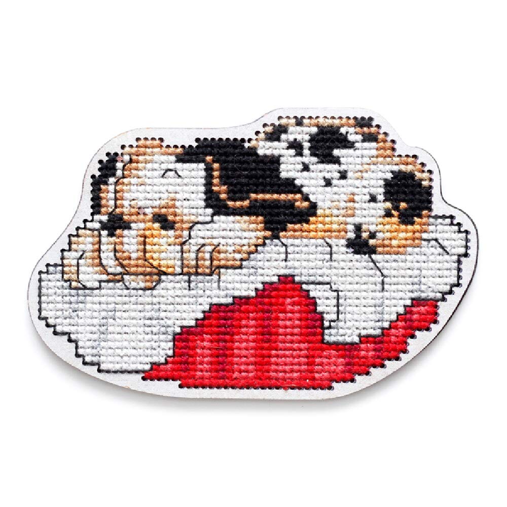 RTO EHW032 Dog Sleeping Cross Stitch Kit on Wooden Board Cotton Multi-Coloured 10 x 6.5 cm