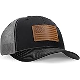 Leather Patch Hat for Men - Richardson 112 Trucker Hat w/Full-Grain Leather Patch, Laser-Engraved, Machine-Stitched
