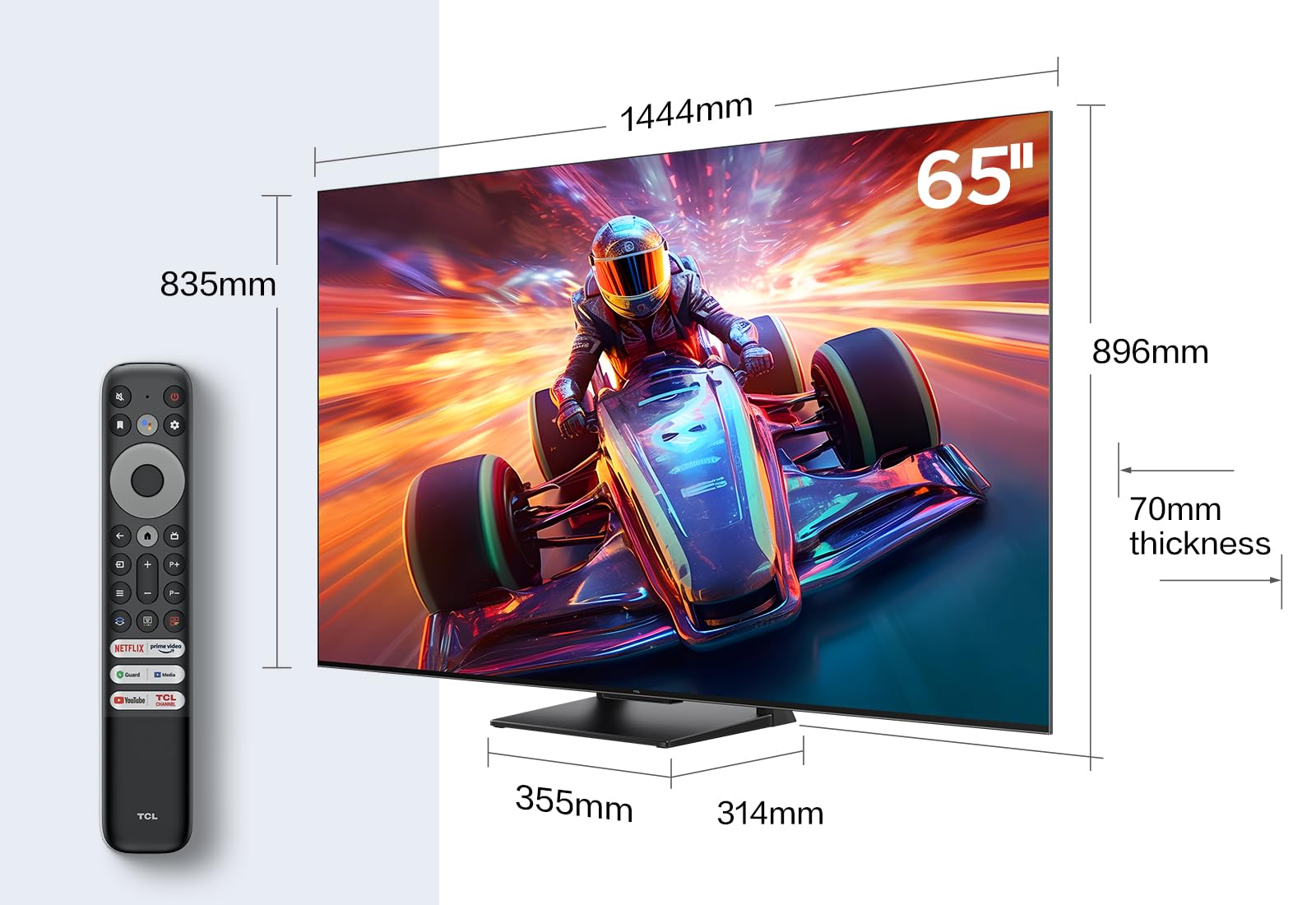 TCL 65T8A 65-Zoll-Fernseher, QLED, HDR 1000 nits, Full Array Local Dimming, IMAX Enhanced, 144Hz VRR, Dolby Vision und Atmos TV, Unterstützt bei Google