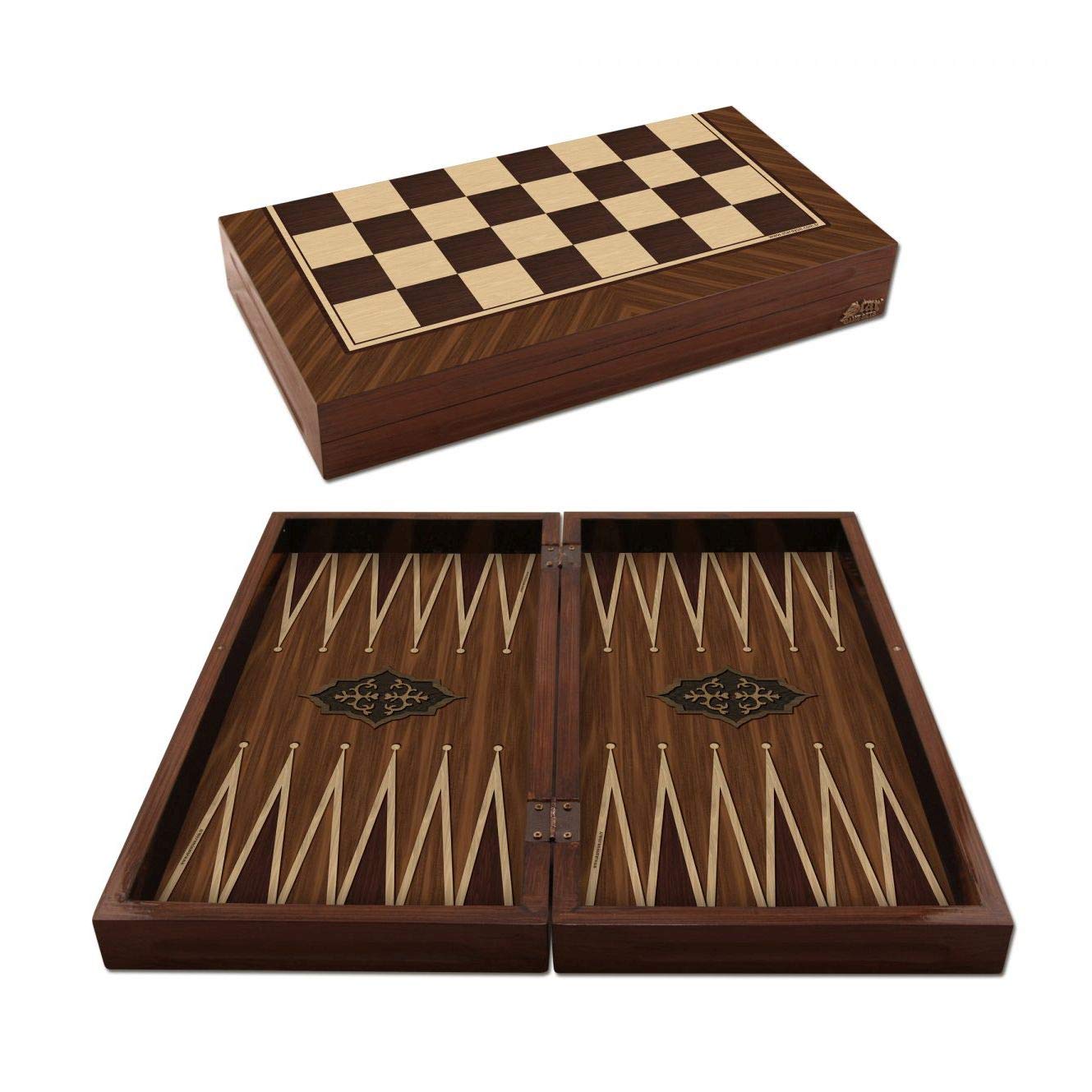 Staroyun Antique Walnut Backgammon, 25 x 49 x 7.5 cm