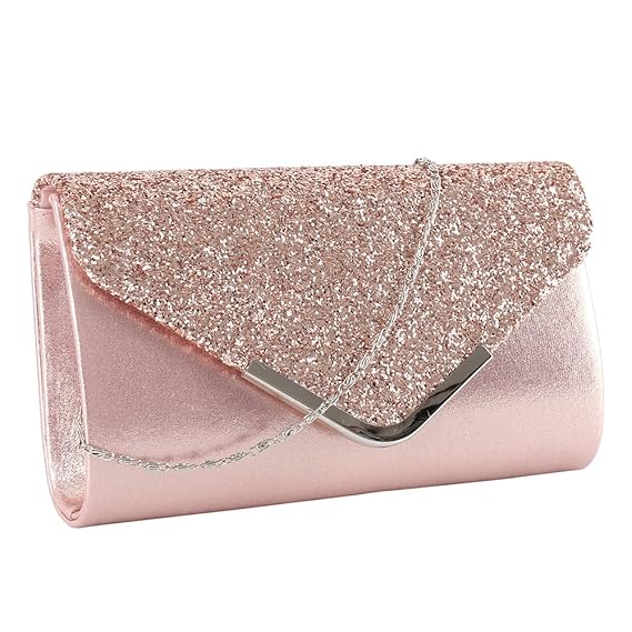 elfishjp Damen Clutch Glitzer Elegant Abendtasche Glänzend Handtasche in Gold, Silber, Pink