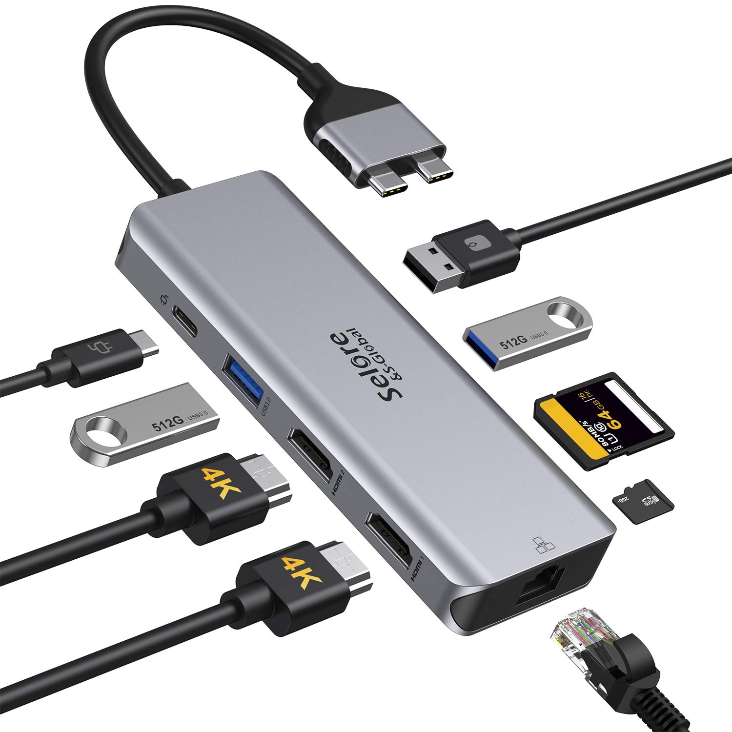 Selore&SGlobal RTY10357 Macbook Pro Docking Station Dual Monitor 4K