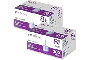 Medt - Fine Insulin Pen Needles (31G 8 mm), Diabetic Needles for Insulin Injections, Ultra Fine Compatible with Most Diabetes Pens - 100 Ct, Pack of 2