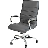 Flash Furniture Whitney High-Back Swivel LeatherSoft Desk Chair with Padded Seat and Armrests, Adjustable Height Padded Office Chair, Gray/Chrome
