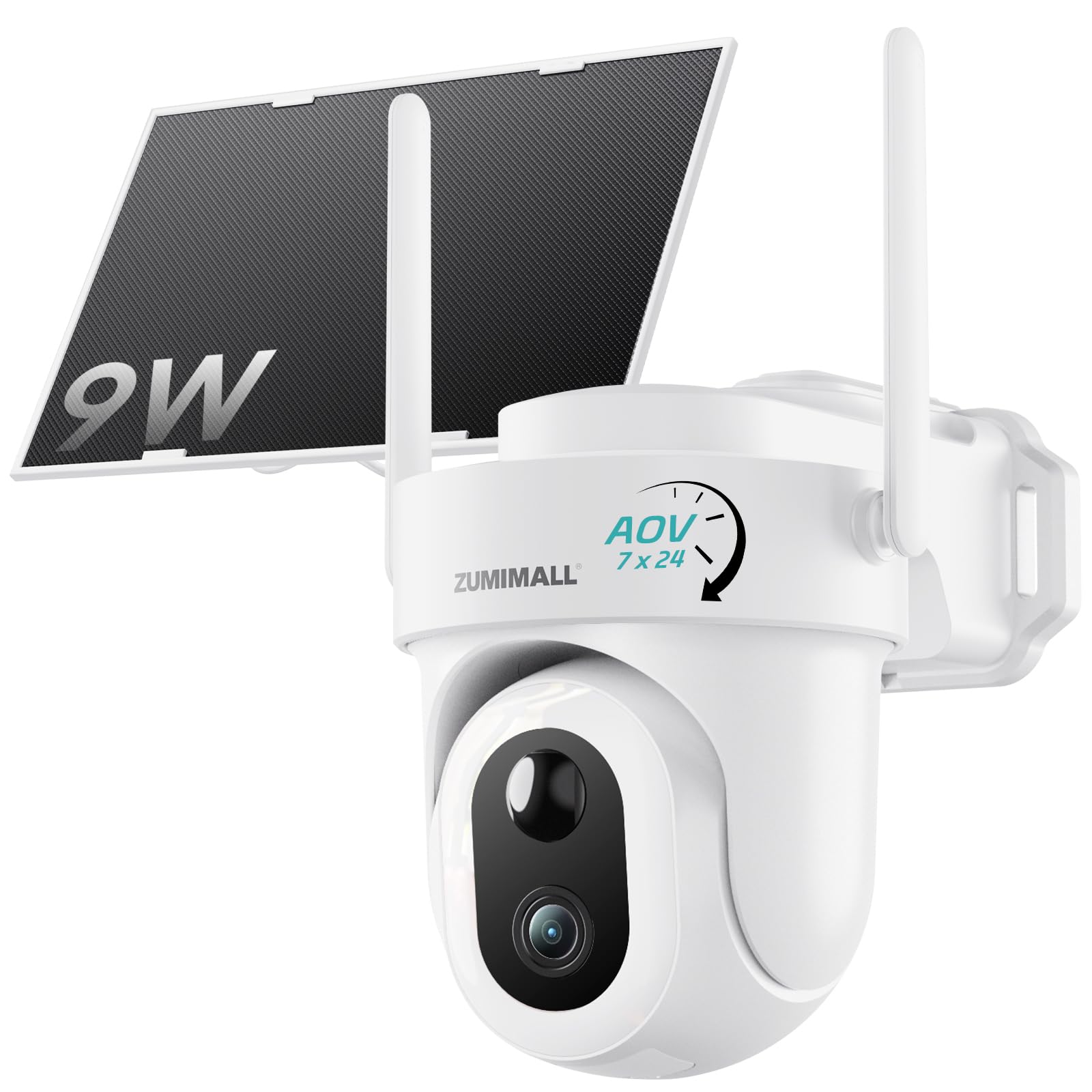 Photo 1 of ZUMIMALL 9W Solar Security Cameras Wireless Outdoor, AOV 24/7 Recording Cameras for Home Security, 360° View, 2K Color Night Vision, 2-Way Talk, 2.4GHz WiFi, Auto Tracking, SD/Cloud/Alexa/AI
