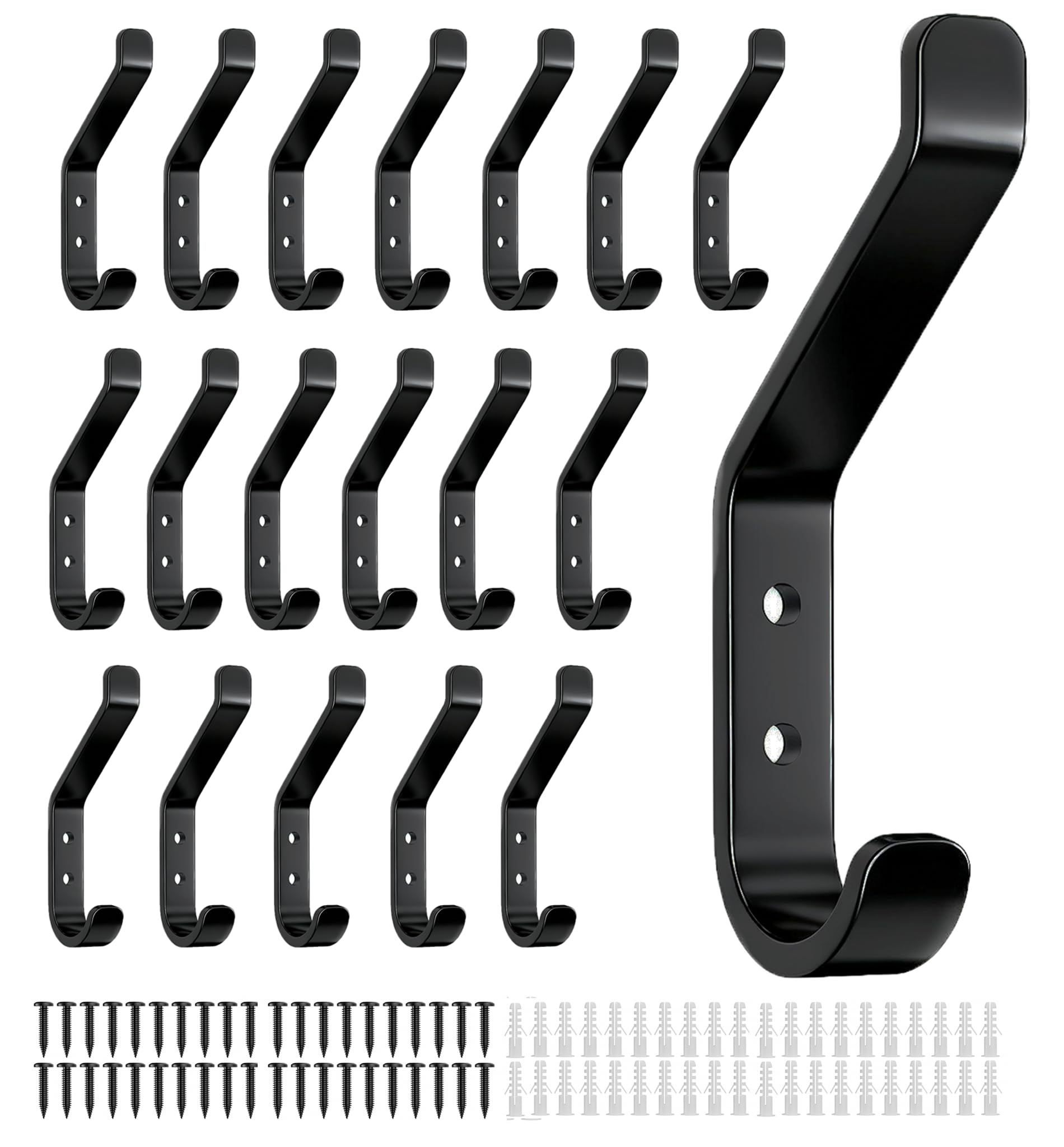 susswiff 20-Pack Aluminum Coat Hooks for Hanging - 10KG (Max) Wall Hook with Screw, Heavy Duty Stainless Holder for Towel, Backpack, Hat, Sturdy Metal Hanger for Door and Wall, 10cm