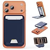 TopMade for Magsafe Wallet, Magnetic Card Holder for iPhone 17/16/15/14/13/12 Series, Leather Strongest Magnetic Phone Wallet Stand Adjustable, 5 Cards Holder, RFID Blocking, ID Window, Navy Blue